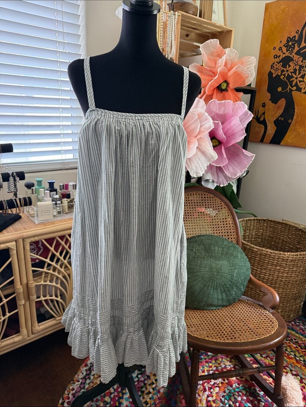 Anthropologie Celandine Striped Coastal Nautical Boho Hippie Resort Midi Dress